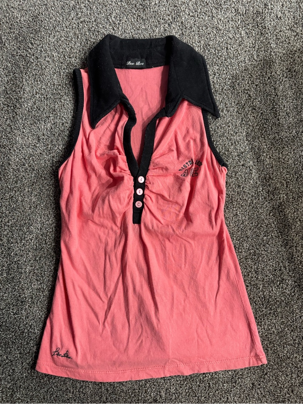Peach Sleeveless Polo Top with Black Trim
